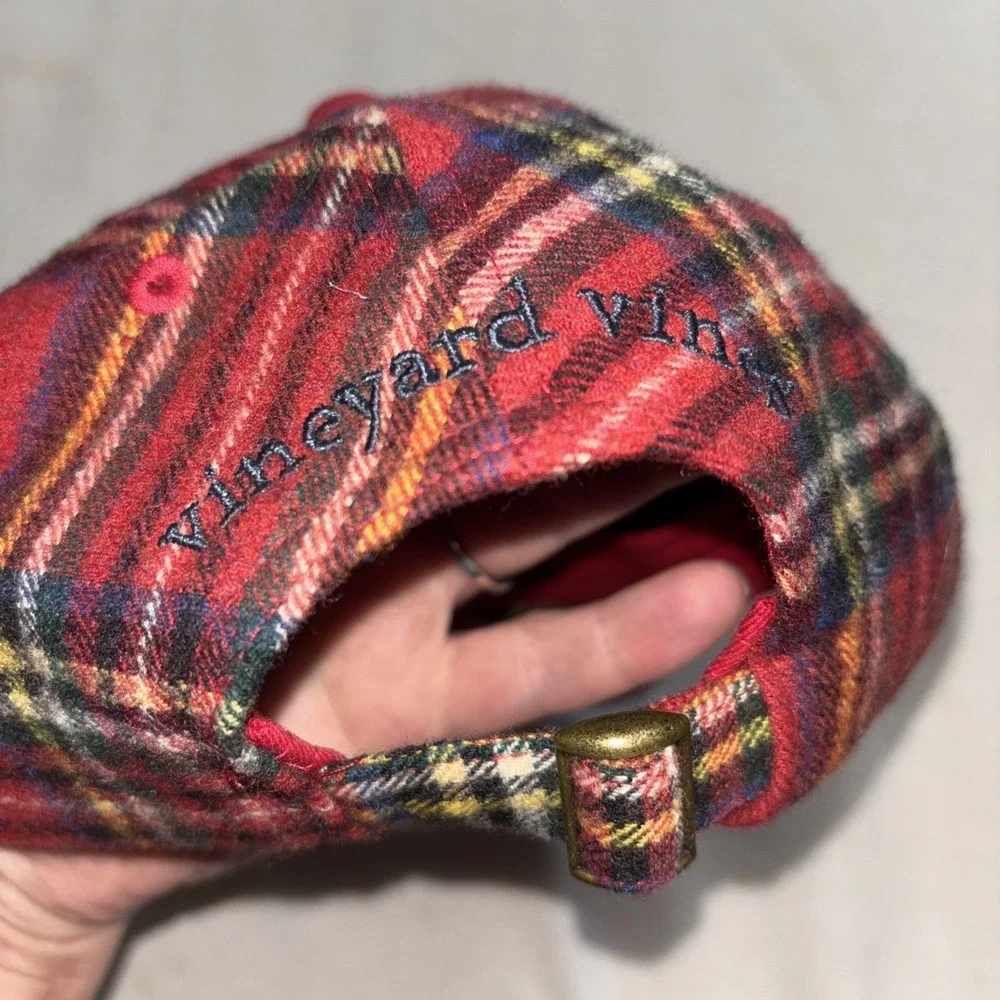Vineyard Vines Red Plaid Wool Blend Cap Preppy ‎ Heritage Adjustable Strap OS